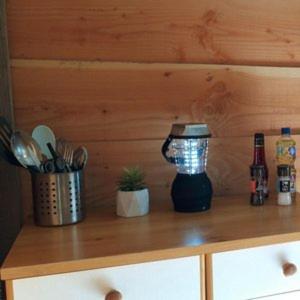 - un comptoir de cuisine avec un mixeur dans l'établissement Le tipi à Marie, déconnectez- vous !!!, à Cambounès
