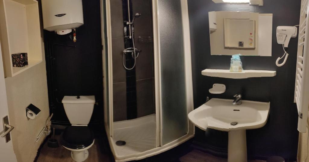 une salle de bain avec une douche, des toilettes et un lavabo dans l'établissement Orcières Rond point des Pistes, Front de neige, à Orcières 29 autres photos