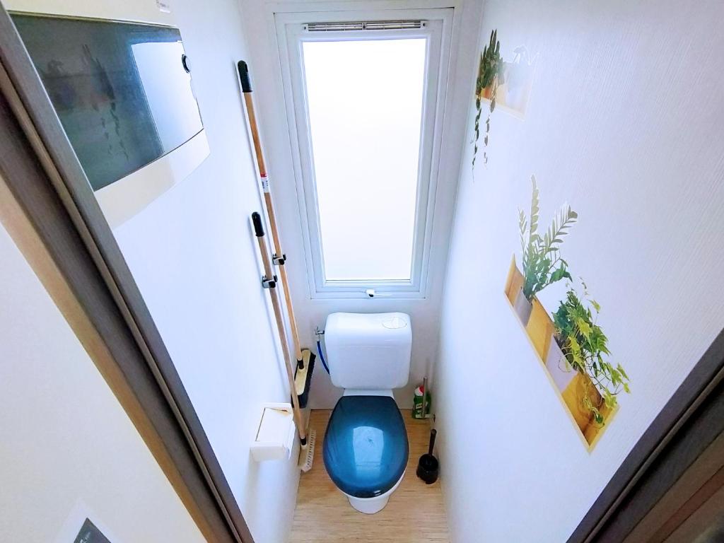 une salle de bain avec toilettes et fenêtre dans l'établissement Domaine des Iscles, à La Roque-dʼAnthéron 10 autres photos