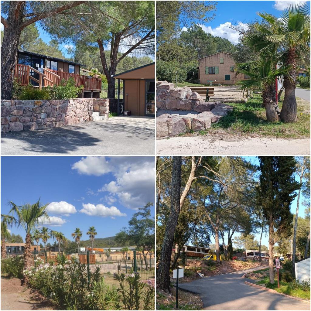 un collage de trois photos d'une maison dans l'établissement LUXUEUX MOBIL-HOME, à Pierrefeu-du-Var
