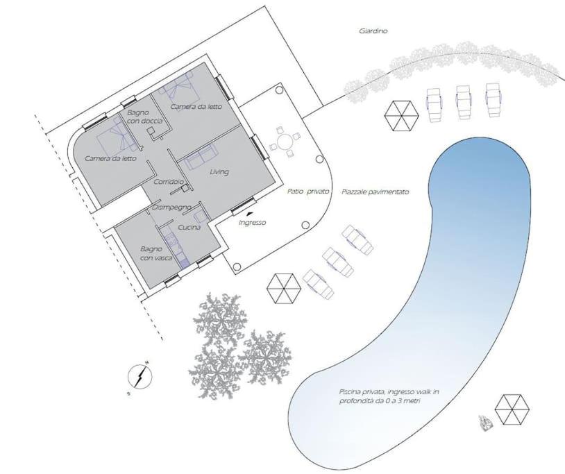 un plan du bâtiment proposé pour l’université de sussex dans l'établissement Appartamento ai Ciliegi - tra Rignano Flaminio e Morlupo, à Magliano Romano