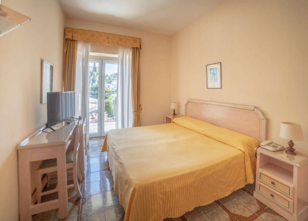 une chambre avec un grand lit et une fenêtre dans l'établissement Hotel Royal Terme, à Ischia