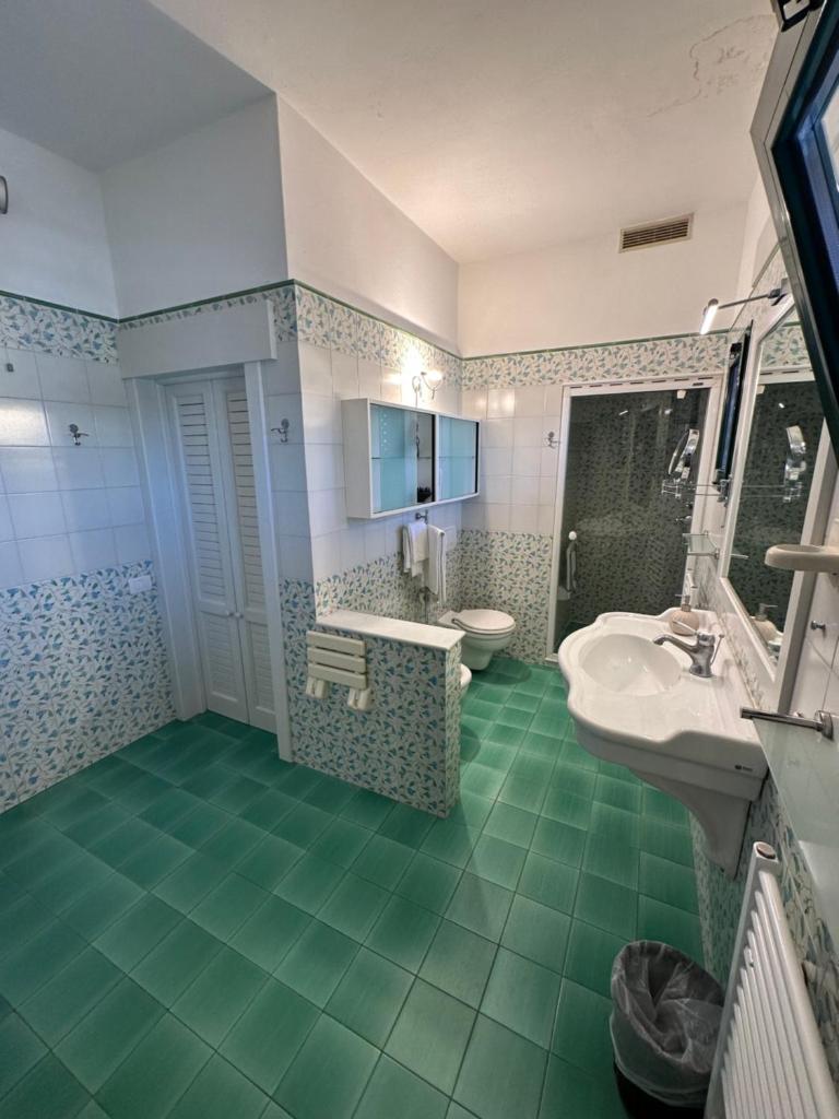 une salle de bain avec un lavabo blanc et des toilettes dans l'établissement Piccadilly Penthouse with Jacuzzi, à Lido di Camaiore