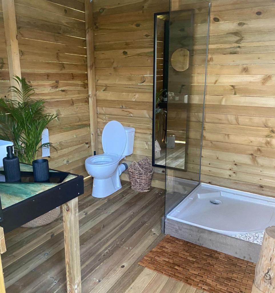 une salle de bain avec toilettes et baignoire dans l'établissement Domaine Authentique de Rose, à Porto-Vecchio 23 autres photos
