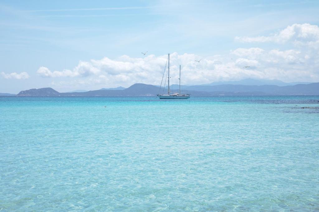 - un voilier assis au milieu de l'océan dans l'établissement Hotel Castello, à Golfo Aranci