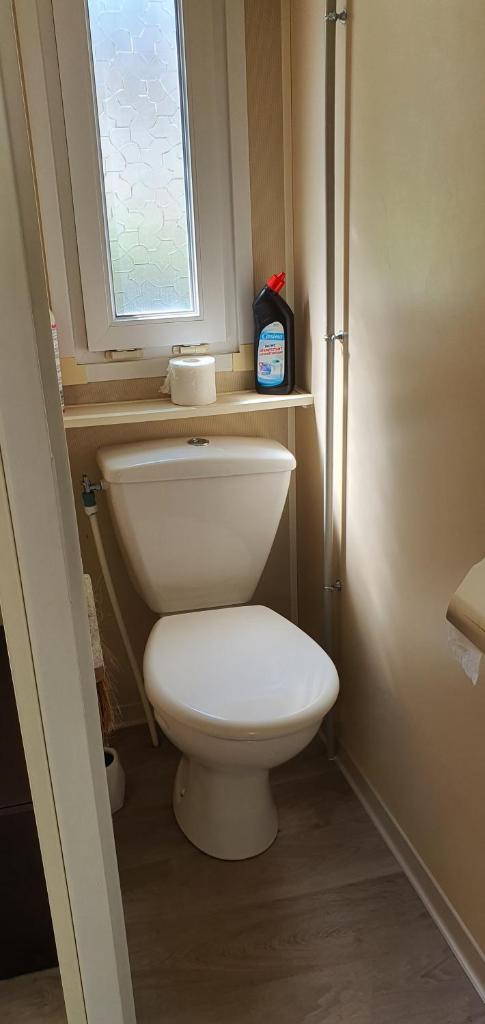 une salle de bain avec toilettes et fenêtre dans l'établissement Mobil Home climatisé 6 personnes, à La Roque-dʼAnthéron 12 autres photos