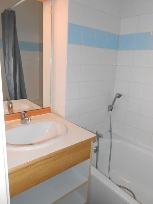 une salle de bain avec un lavabo et une douche dans l'établissement Jolie vue de l'Hélianthéme, à Saint-Étienne-en-Dévoluy