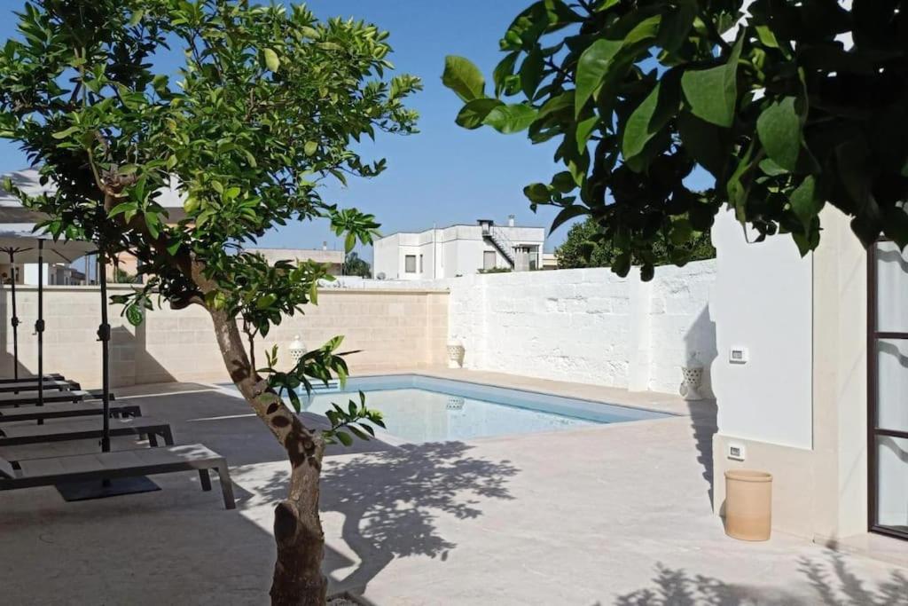 un petit arbre à côté d'une piscine dans l'établissement M&G Suite Home, à Poggiardo