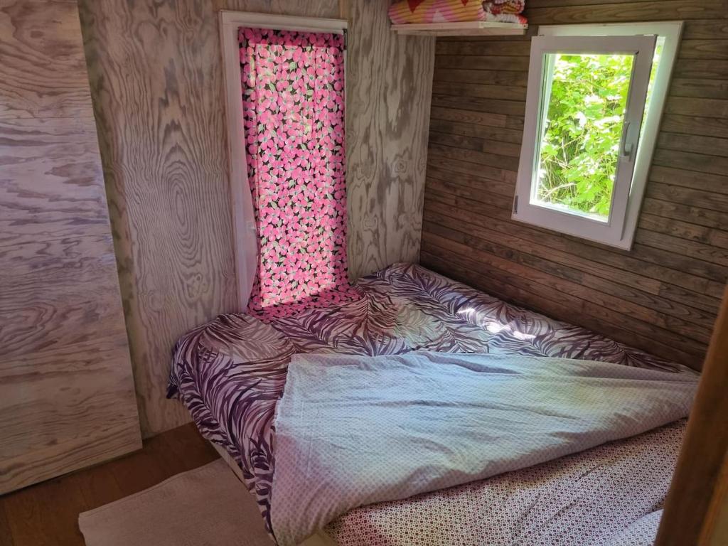 un petit lit dans une chambre avec une fenêtre dans l'établissement Au fils de l'eau, à Strasbourg