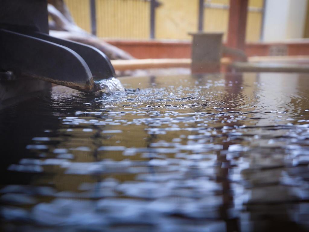une personne se tient debout dans un bassin d'eau dans l'établissement Sasai Hotel, à Otofuke 37 autres photos
