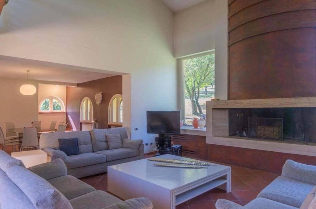 un salon avec un canapé et une cheminée dans l'établissement Villa Profumo, à Campagnano di Roma