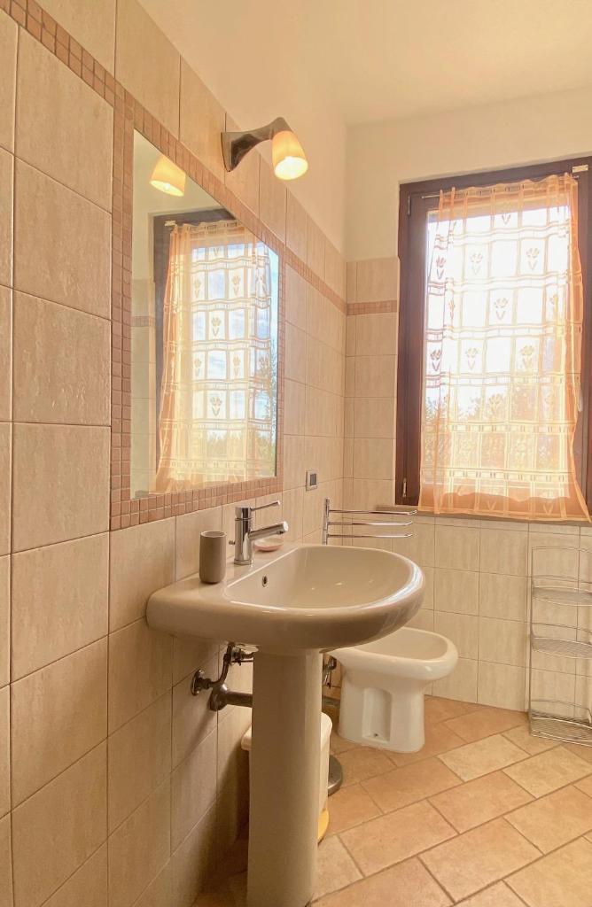 une salle de bain avec un lavabo et des toilettes dans l'établissement Villa Toscagialla, à San Vincenzo