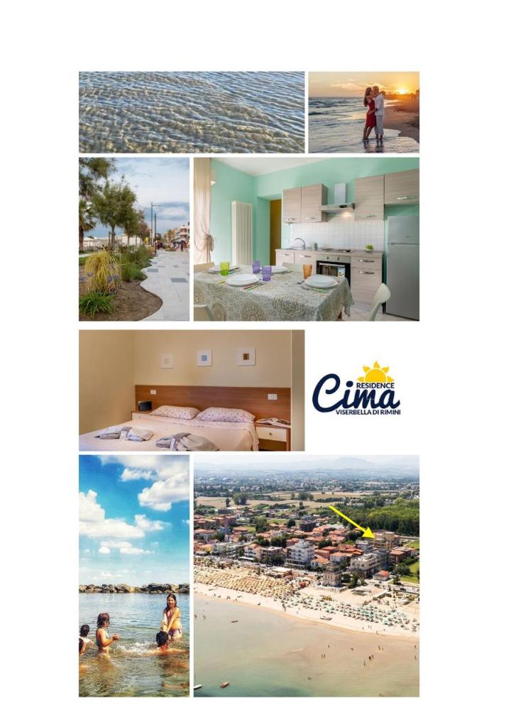 un collage de photos d'une plage et de bâtiments dans l'établissement Residence Cima, à Rimini