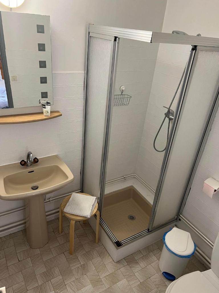 une salle de bain avec douche et lavabo dans l'établissement La Foret De Maronne, à La Garde