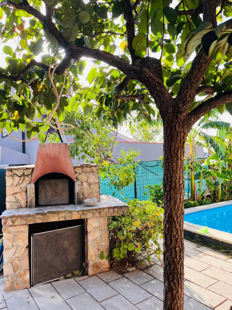 - un four en pierre dans une cour à côté d'un arbre dans l'établissement Villa Abeti, à Capitana