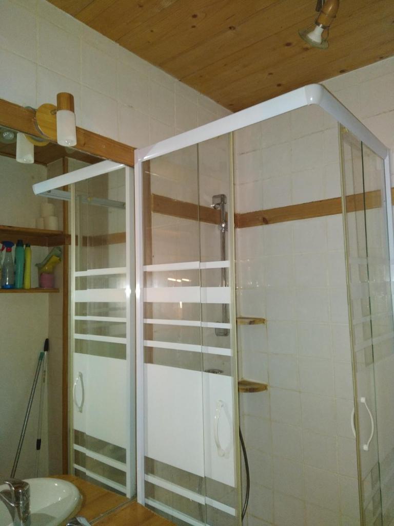 une douche en verre dans une salle de bain avec un lavabo dans l'établissement Le Narcisse, Crest-Voland, à Crest-Voland