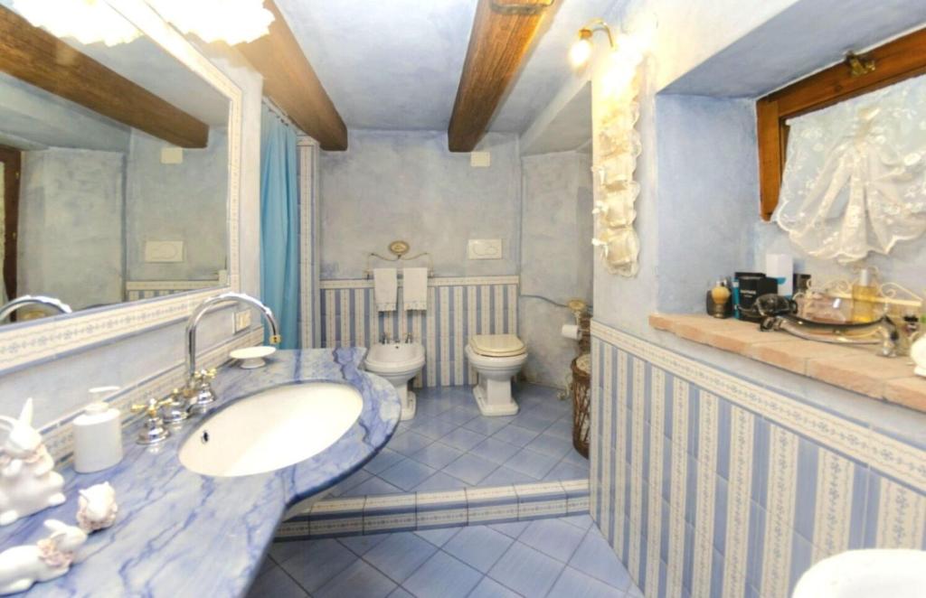 une salle de bain avec un lavabo et des toilettes dans l'établissement Casale Paola - Belcanto Villas, à Pietrasanta