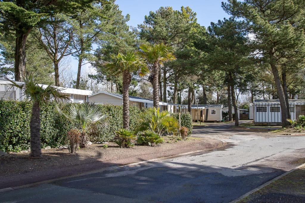 une maison avec des palmiers et une allée dans l'établissement New - Mobil home tout équipé, à Saint-Jean-de-Monts