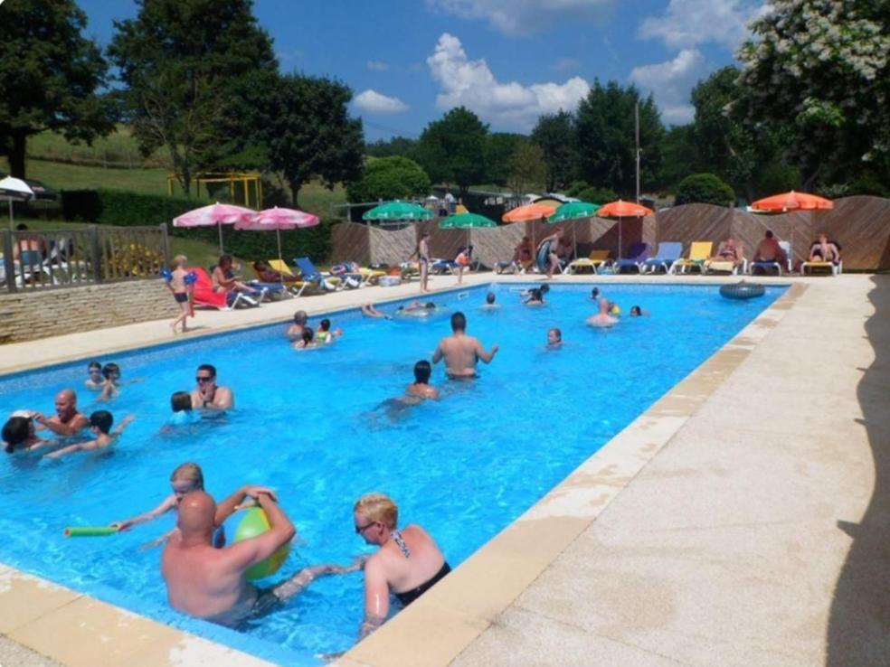 un groupe de personnes nageant dans une piscine dans l'établissement Mobil home, à Montrigaud