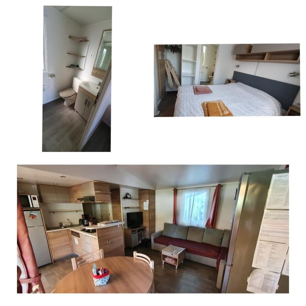 - deux photos d'une chambre et d'un salon dans l'établissement mobil home, à Parentis-en-Born