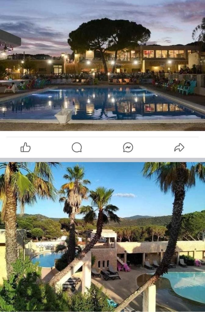 un collage de deux photos d'un complexe hôtelier dans l'établissement Chez Dom et Sylvie, au Muy