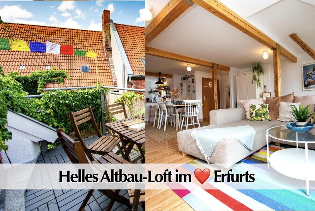 Helle 80m2 Maisonette FEWO mit tollem Balkon ins Grüne, Kingsize Bett, Smart-TV - Nur ein kurzer Spaziergang in die Altstadt und zum Domplatz - Kostenlose Parkplätze in den umliegenden Straßen - Ausgewählte Empfehlungen für Erfurt inklusive 1
