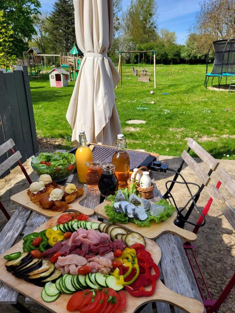 - une table de pique-nique avec des plaques de cuisson dans l'établissement Prés du zoo de beauval, Gîtes agréable "Au Havre de Paix", à Couffy