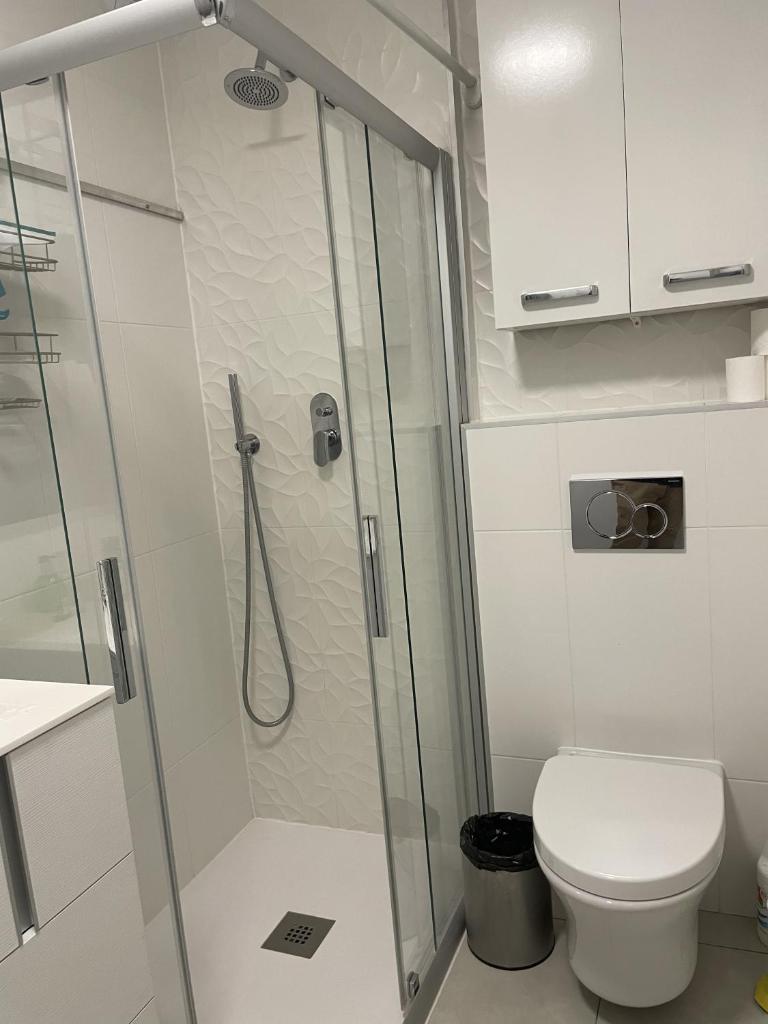 une salle de bain avec douche et toilettes dans l'établissement Chambre suite privée à Boulogne, à Boulogne-Billancourt