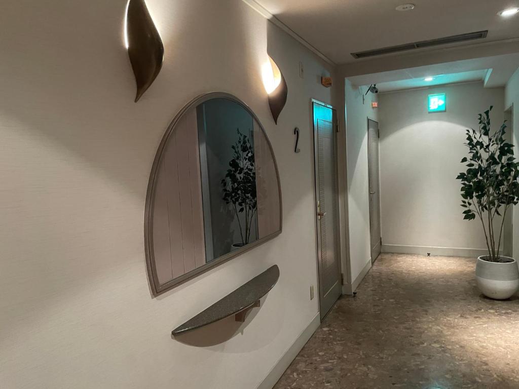 un couloir avec un miroir mural dans l'établissement Hotel Luxe - Adult Only, à Tokyo