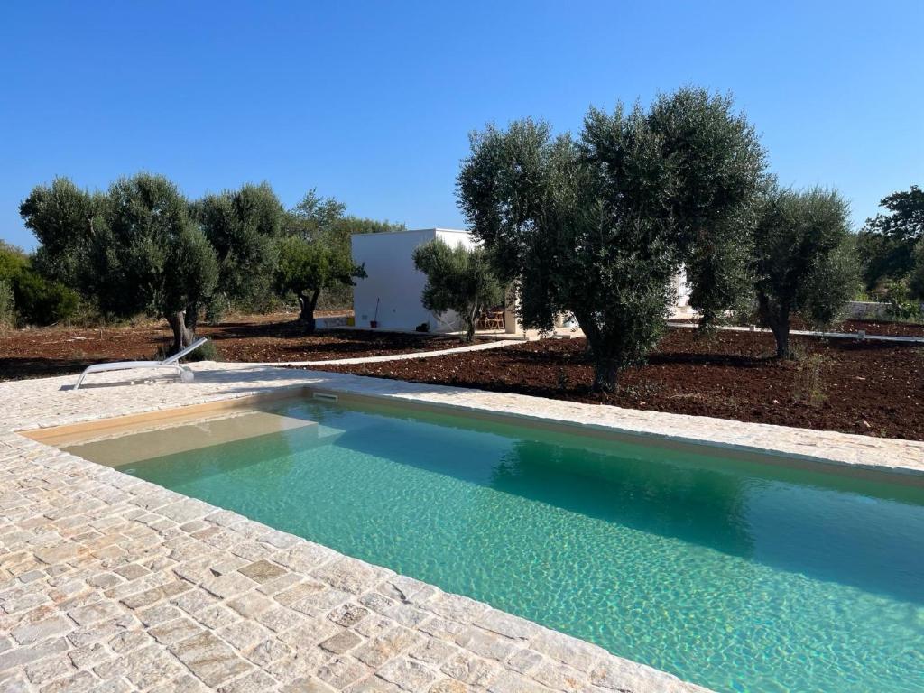 - une piscine en face d'une cour arborée dans l'établissement Villa Karbina, à Carovigno