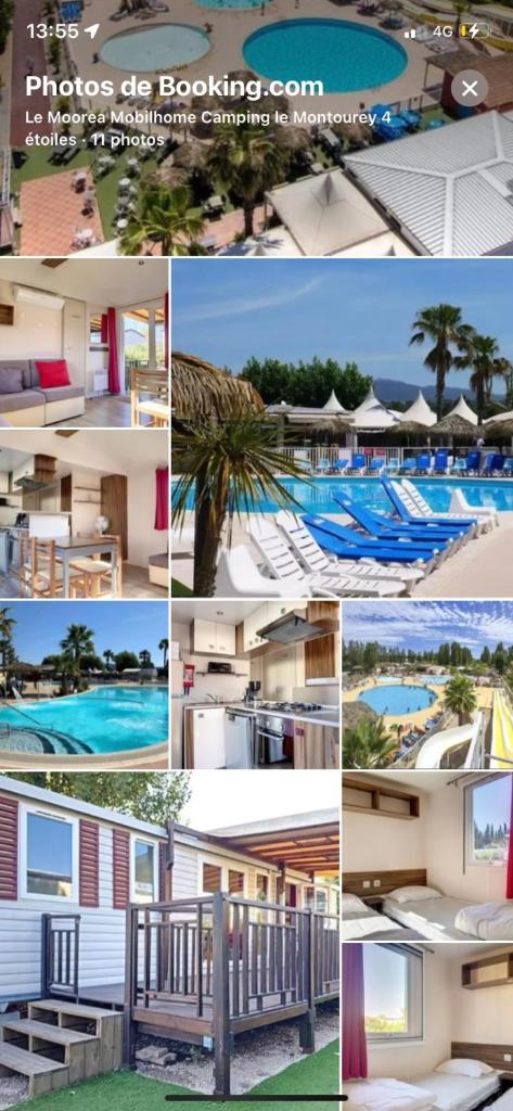 un collage de photos d'un complexe avec une piscine dans l'établissement Mobilhomme camping, à Fréjus