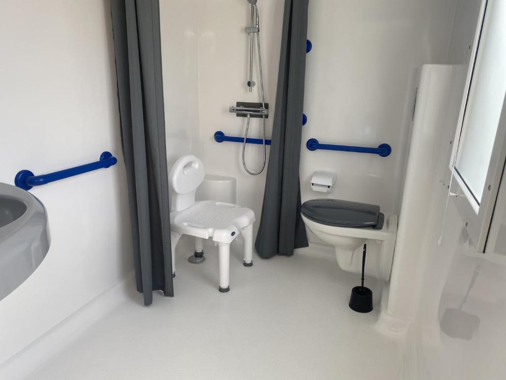 une salle de bain avec toilettes et lavabo dans l'établissement Mobil'home PMR sous les pins !, à Seignosse