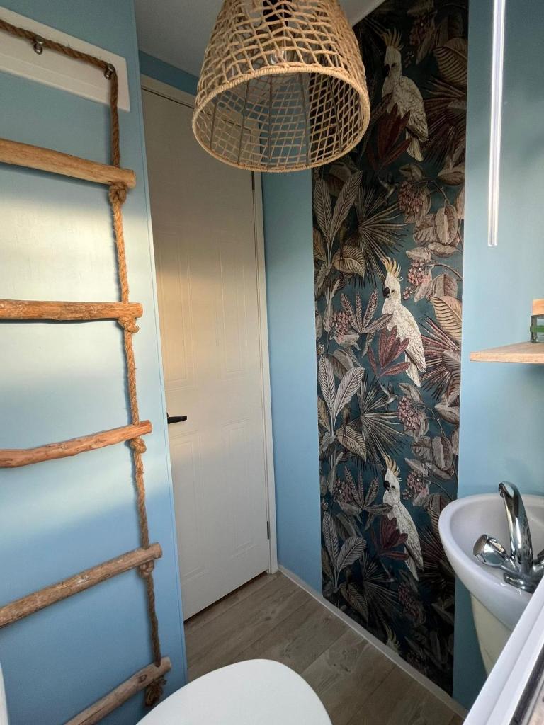 une salle de bain avec une échelle porte-serviettes et des toilettes dans l'établissement Mobile home a louer, à La Londe-les-Maures
