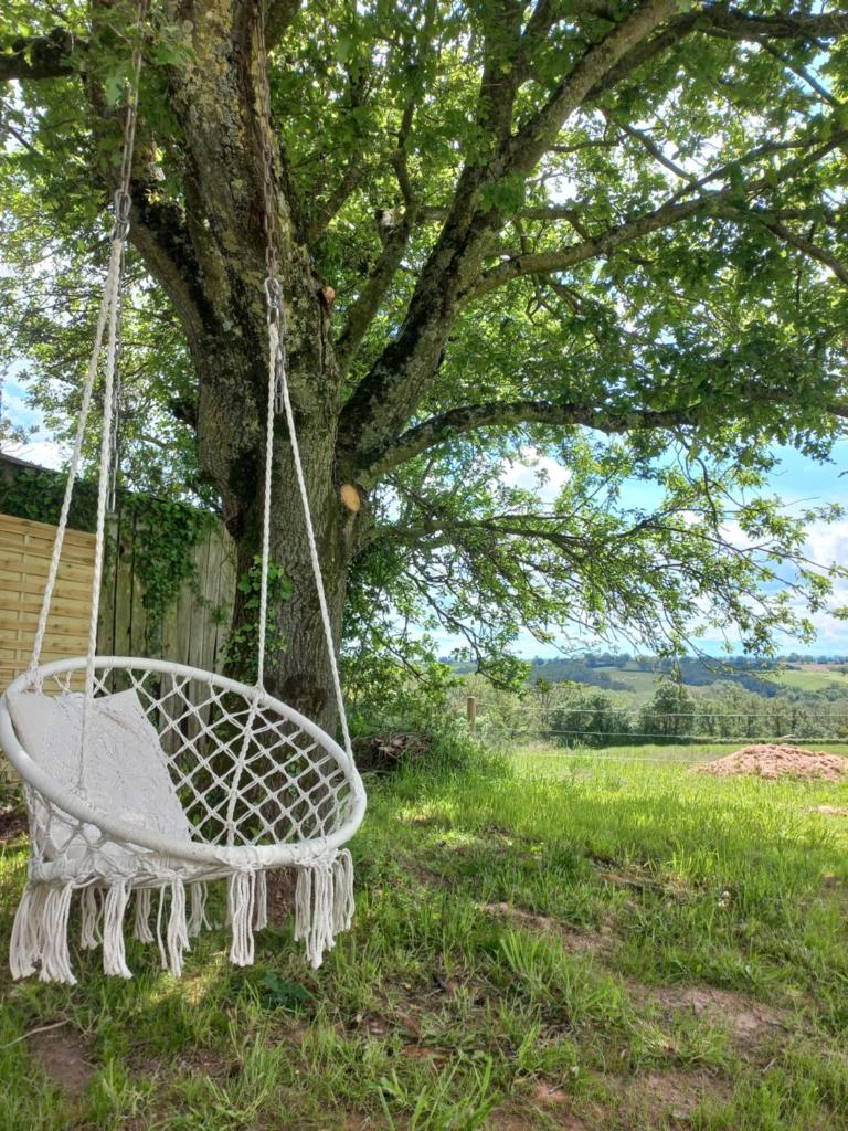 une balançoire suspendue à un arbre dans un champ dans l'établissement Tipi du petit villers, à Le Brethon 4 autres photos