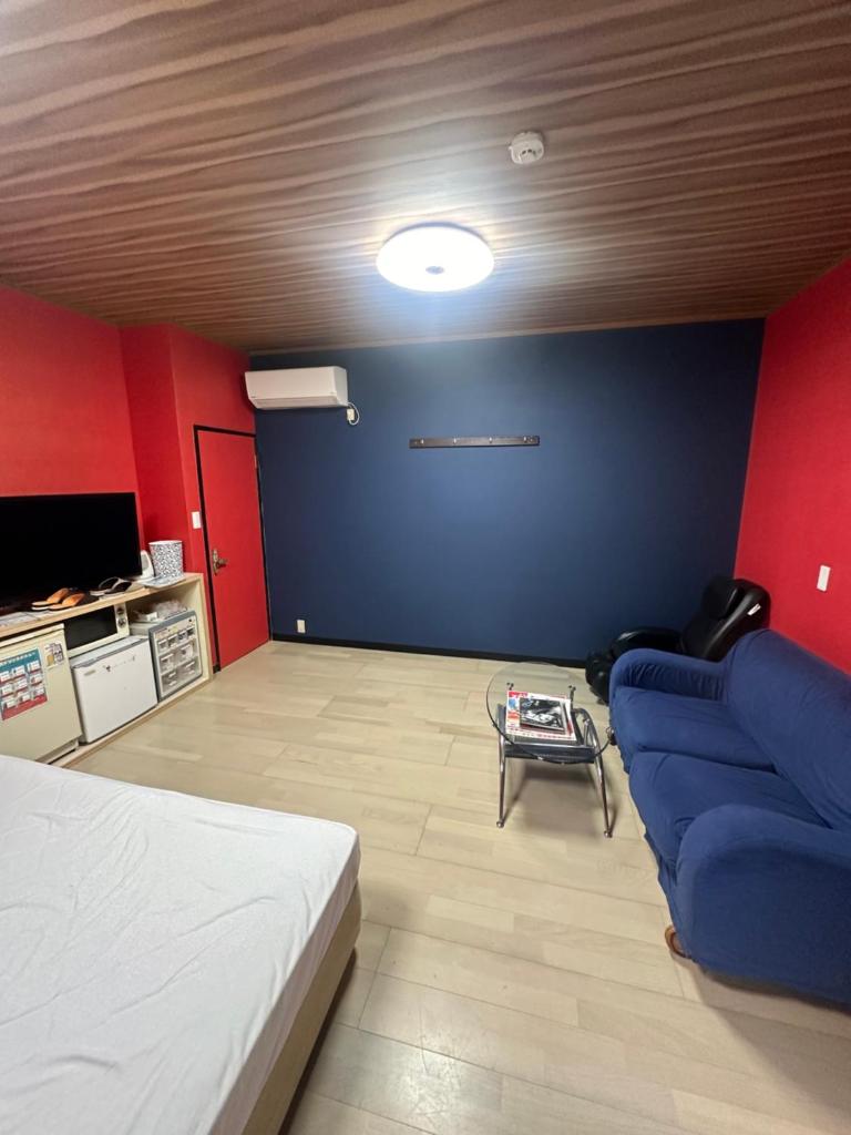 Cette chambre comprend un lit, un canapé et une table. dans l'établissement ホテルZERO, à Tanigashira