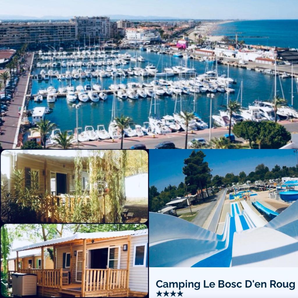 un collage de photos d'un port de plaisance avec des bateaux dans l'établissement mobilhome neuf et spacieux 6/8 pers., à Saint-Cyprien