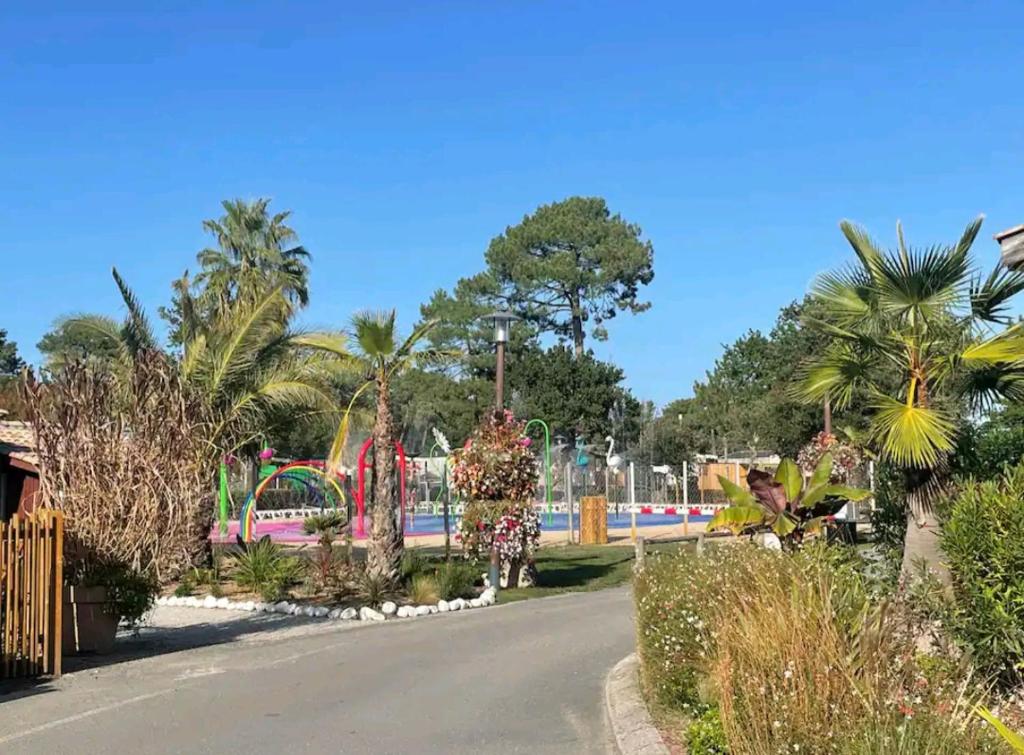 - une aire de jeux dans un parc avec des montagnes russes dans l'établissement Camping 4 etoiles les viviers lege cap ferret, à Lège-Cap-Ferret