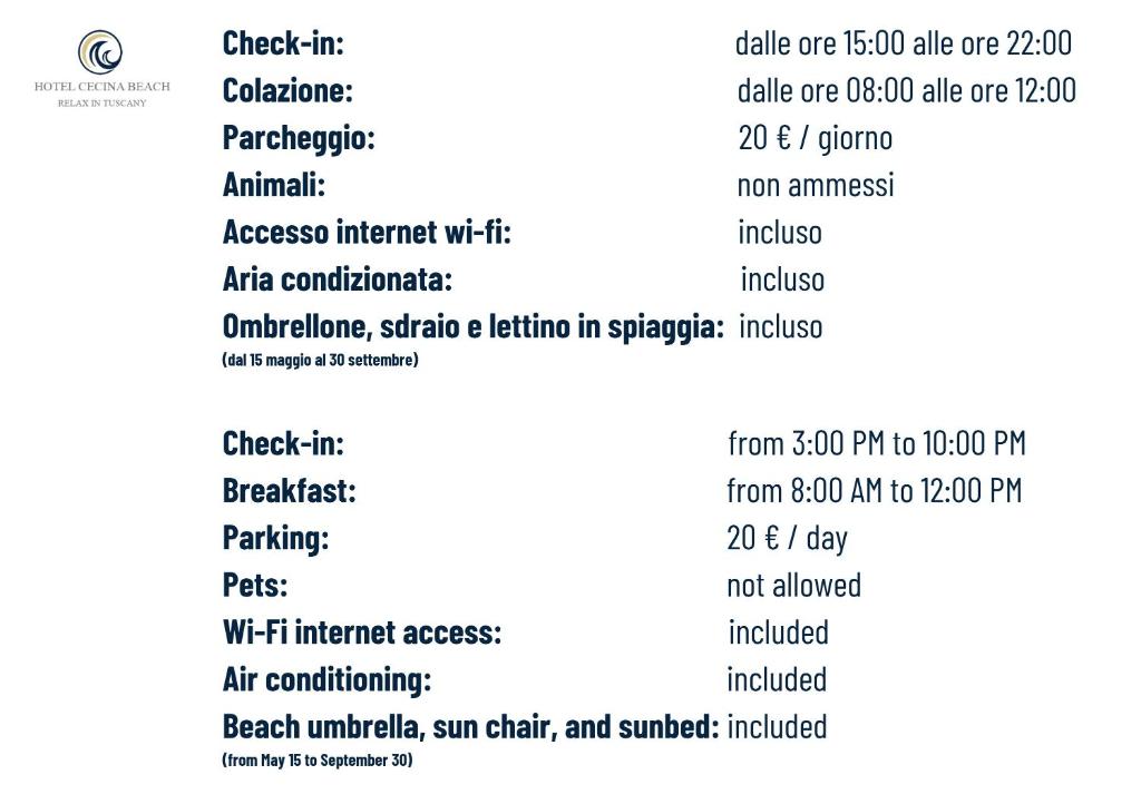 une capture d'écran d'un écran de téléphone portable avec un document dans l'établissement Hotel Cecina Beach, à Marina di Cecina