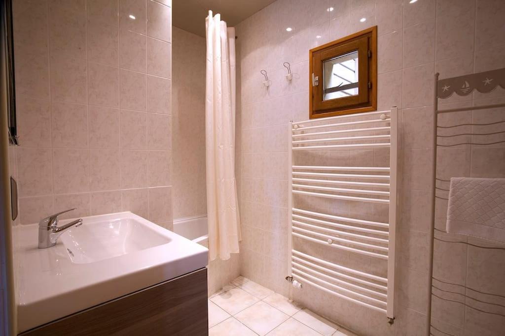 une salle de bain avec un lavabo et une douche dans l'établissement Gites La Palombière La Gardelle, à Bézenac 24 autres photos