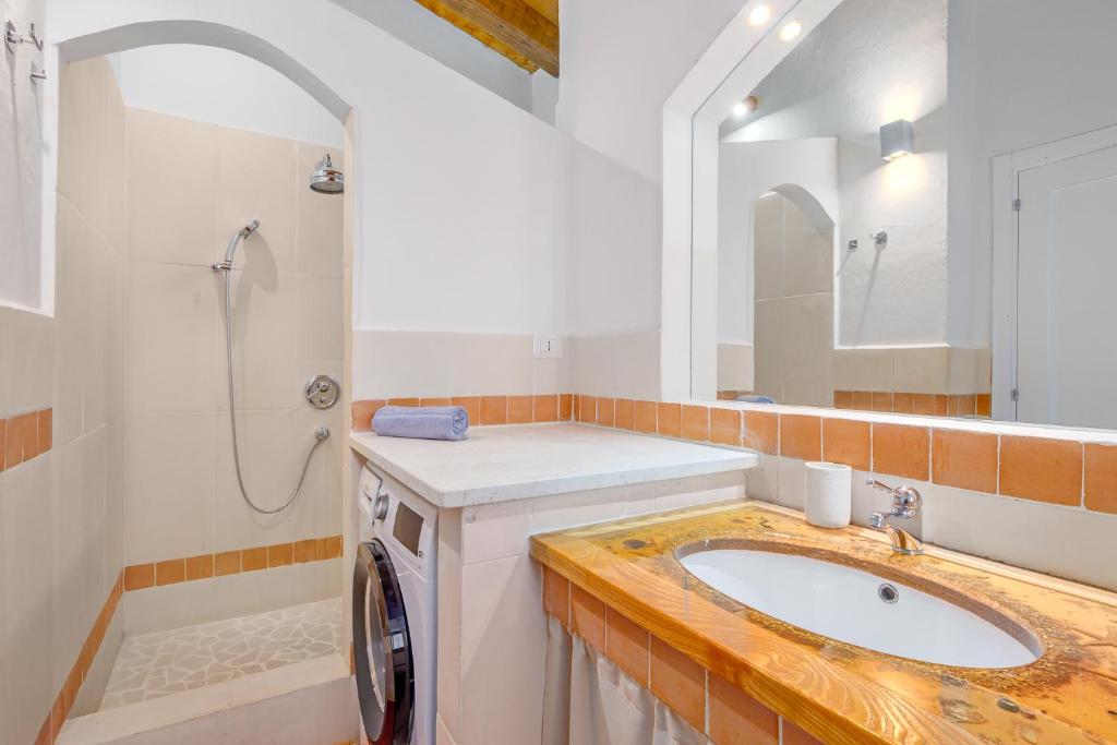 une salle de bain avec un lavabo et une douche dans l'établissement Villa Itaca - Swimming pool by the Sea, à La Maddalena