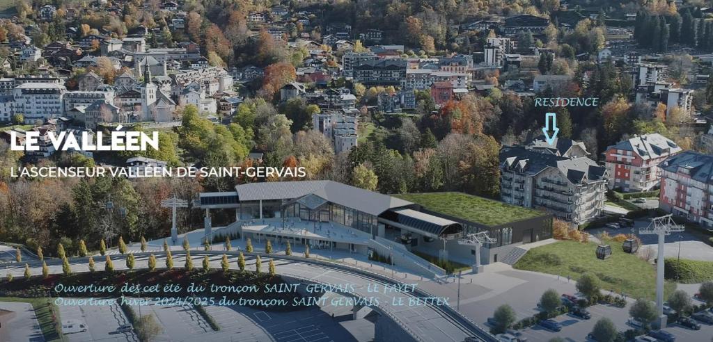 un rendu d'un bâtiment dans une ville dans l'établissement Appartement T2+cabine indépendante au départ des télécabines Saint-Gervais/Bettex/Mont d’Arbois, à Saint-Gervais-les-Bains 37 autres photos