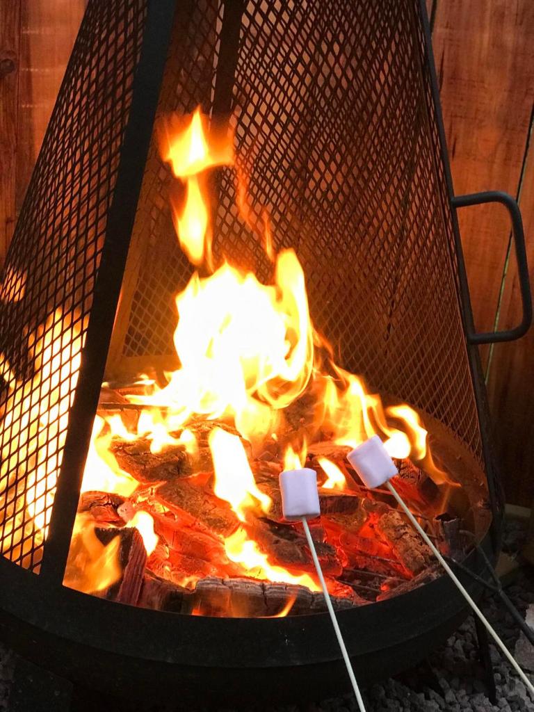 un feu dans un gril avec des flammes dans celui-ci dans l'établissement Dôme de la bergerie, à Saint-Valery-en-Caux