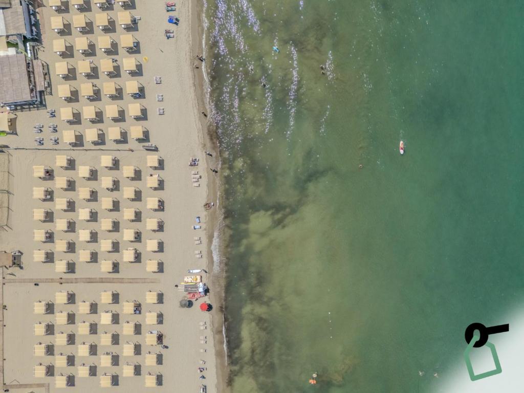une vue aérienne d'une plage et de l'océan dans l'établissement HOTIDAY Room Collection - Tirrenia, à Tirrenia