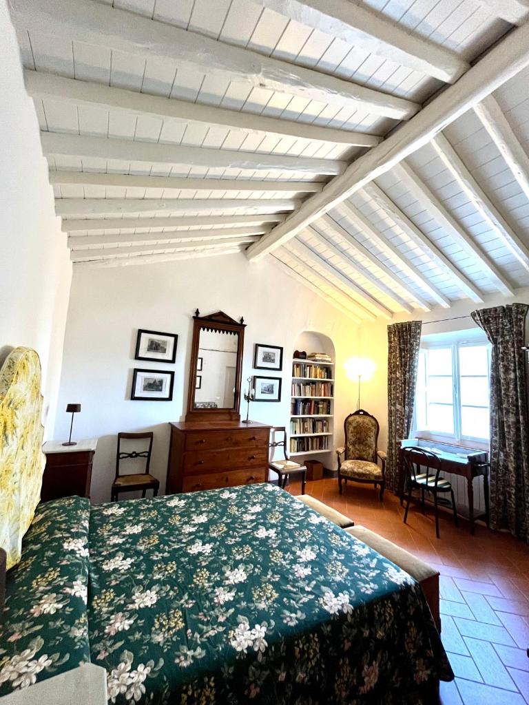 une chambre avec un lit et un bureau dans l'établissement Podere Il Piantoneto, à Stiava