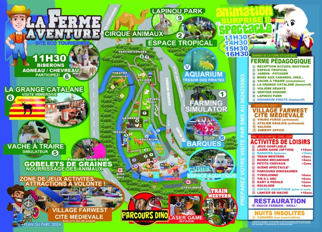 une image d'une carte d'un parc d'attractions dans l'établissement Cabane trappeur 4pers à la ferme aventure du perthus, à Le Perthus