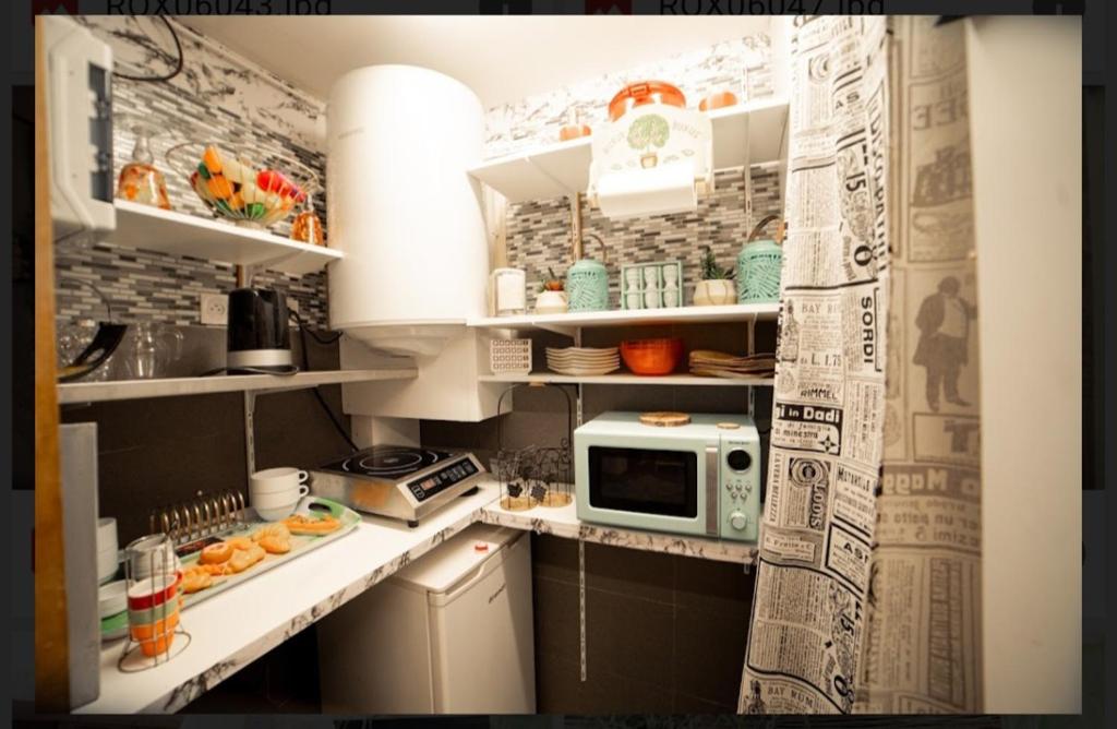 une petite cuisine avec un four micro-ondes sur un comptoir dans l'établissement Bliss ' n joys, à Montauroux
