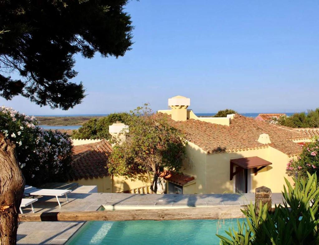 une maison avec une piscine devant dans l'établissement Villa Nina - Lussuosa Villa con piscina privata a Stintino, à Cuile Pazzoni