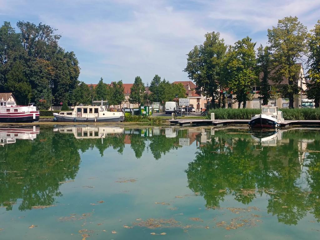 une grande étendue d'eau avec des bateaux. dans l'établissement Kernou Tala Lila, à Mareuil-sur-Ay