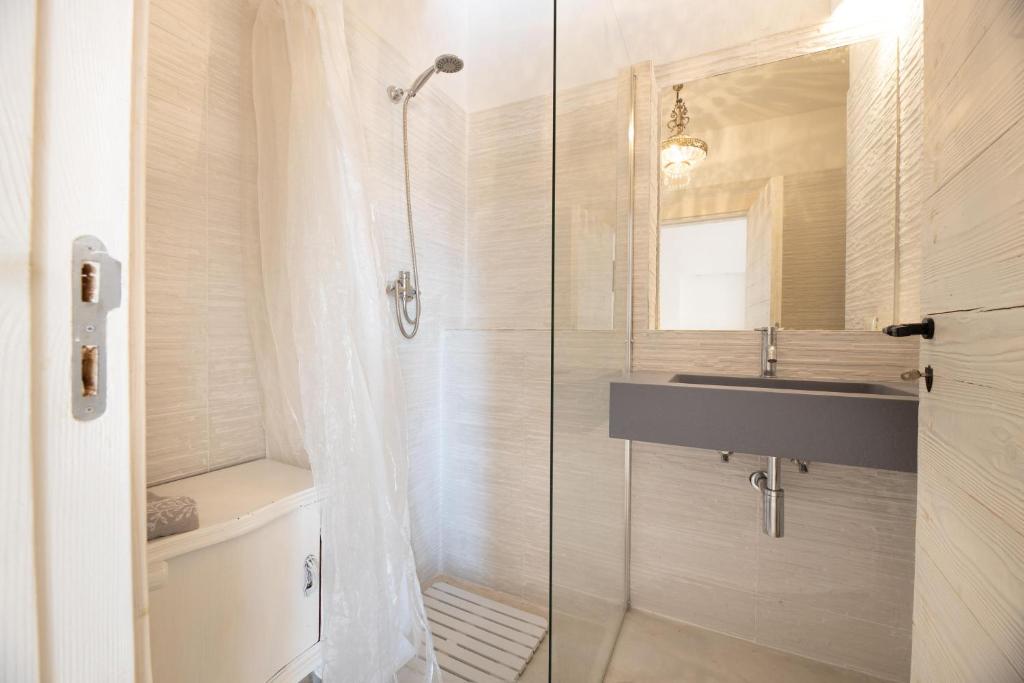 une salle de bain avec un lavabo et une douche en verre dans l'établissement Villa Ametista, à Taviano
