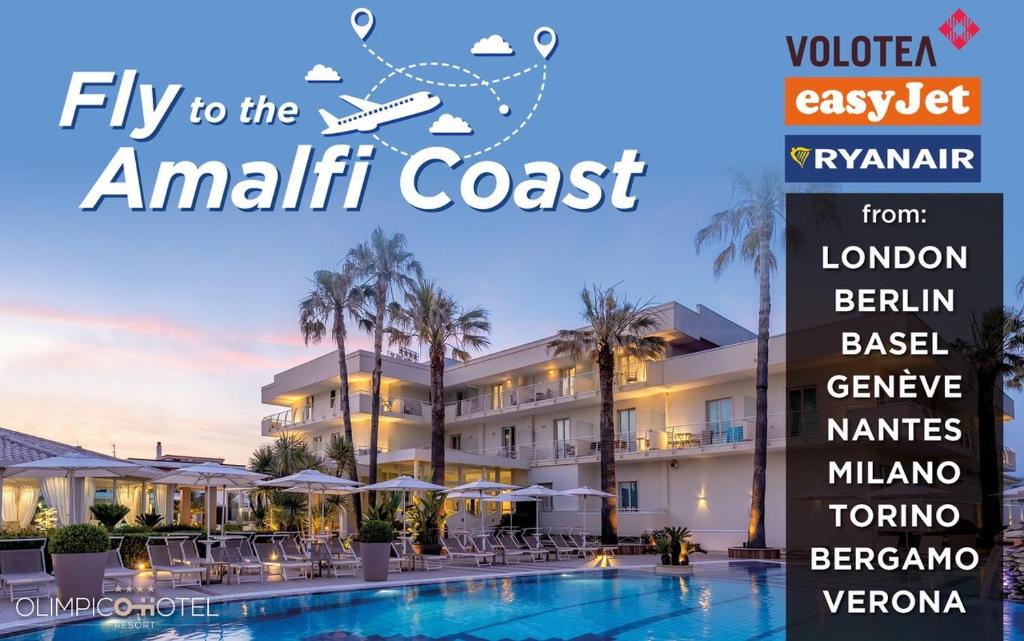 un panneau devant un complexe hôtelier avec piscine dans l'établissement Hotel Olimpico, à Pontecagnano